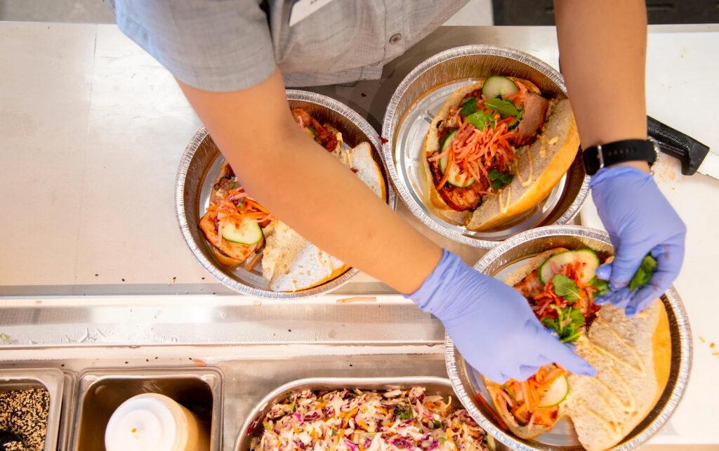 Worker preparing a meal