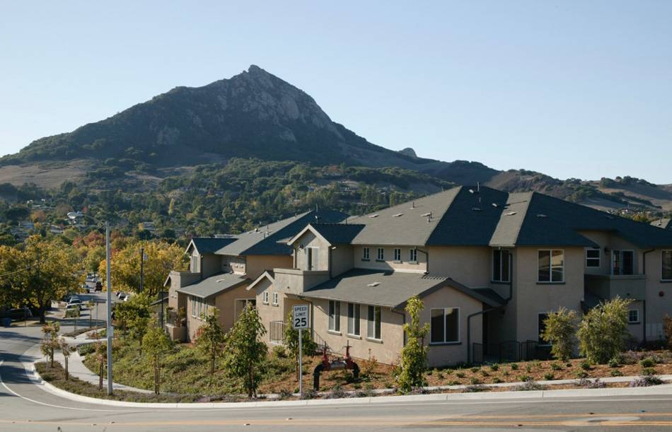 Affordable housing development in San Luis Obispo with a scenic view of a mountain in the background.